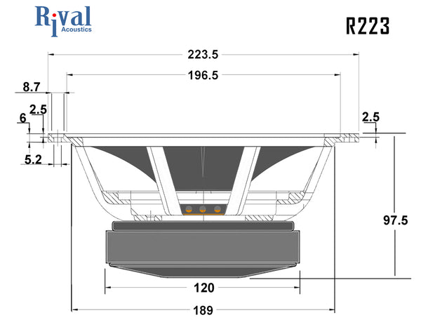 Rival Acoustics R223-AB-08 Anodized Aluminum 8-3/4’’ woofer 8 ohm